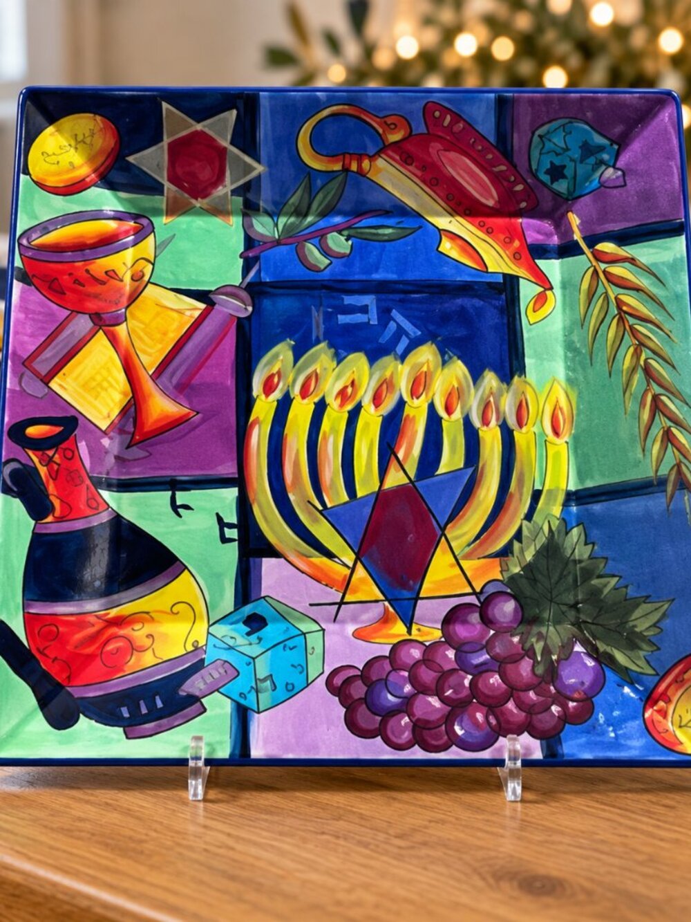 Ambiance Collections Chanukah Montage 12” Sq. Serving Platter Judaica Hanukkah